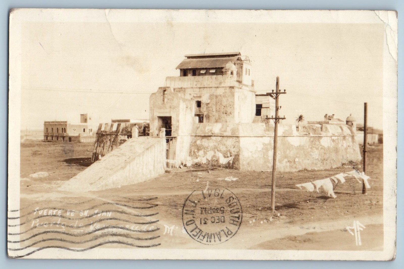 Veracruz Mexico Postcard Bastion Santiago 1941 Vintage Posted RPPC Photo