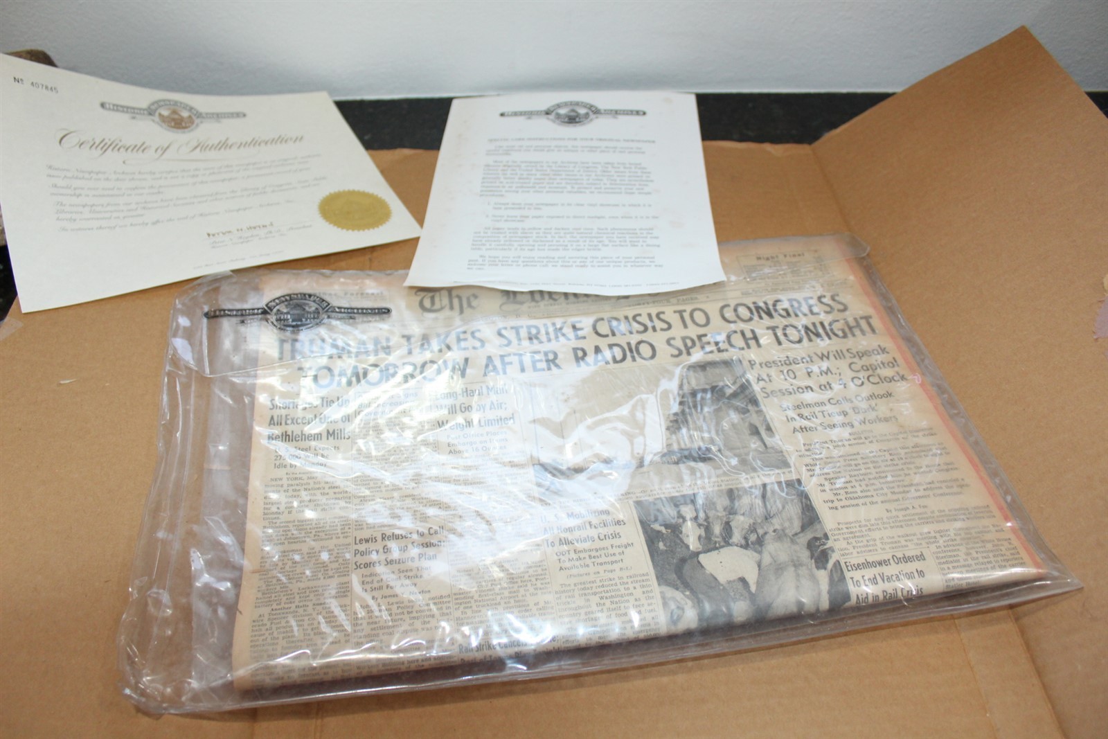 Vintage Historic Newspaper Archives w/ Certificate The Evening Star May 24,1946
