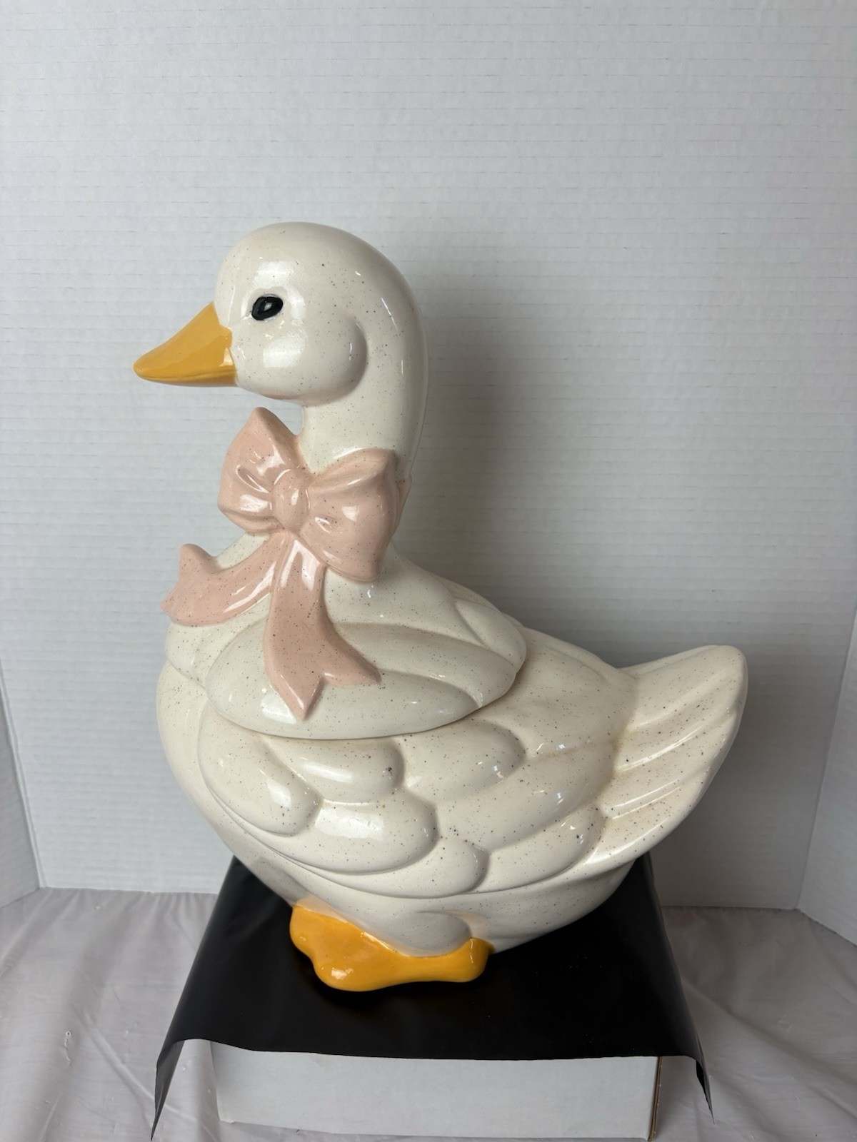Vintage Ceramic Goose Cookie Jar 1980s Country Farmhouse Pink Bow Cottagecore