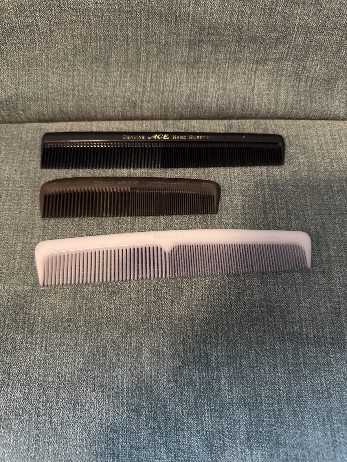 Vtg Genuine ACE 5” 7” Black Hard Rubber Comb Stanley 7” White Comb Durable