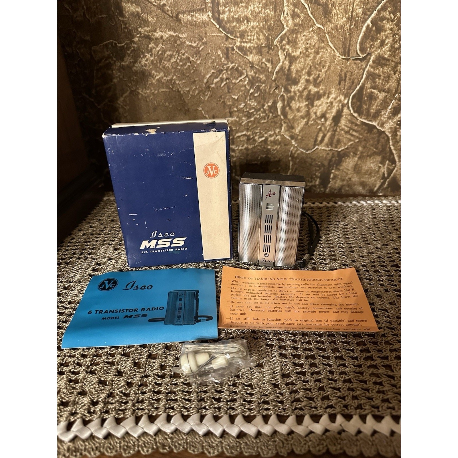 Vintage ISCO MSS JVC 6 Transistor AM Radio Box Papers Earphone Parts Repair