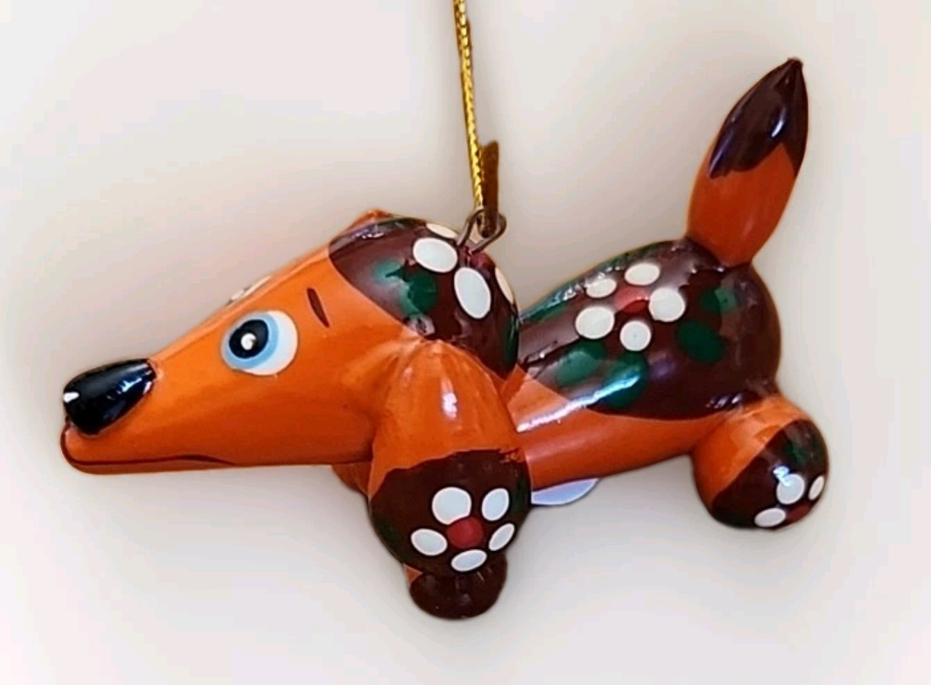 Wooden Orange Handpainted Dog Daschound Russian Ornament