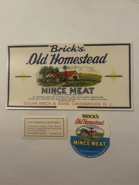 Antique 1910s-1930s Brick\'s Old Homestead Mince Meat Label Set 🏡 NJ NOS