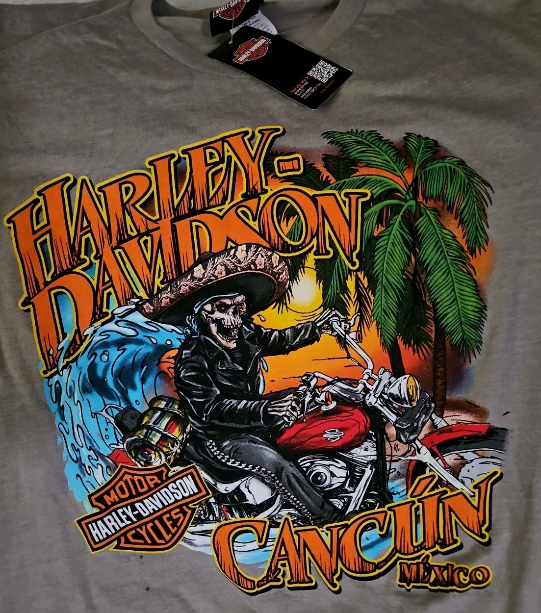 CANCUN MEXICO HARLEY DAVIDSON SKULL M/C RIDER T-SHIRT SIZE L NEW WITH TAGS