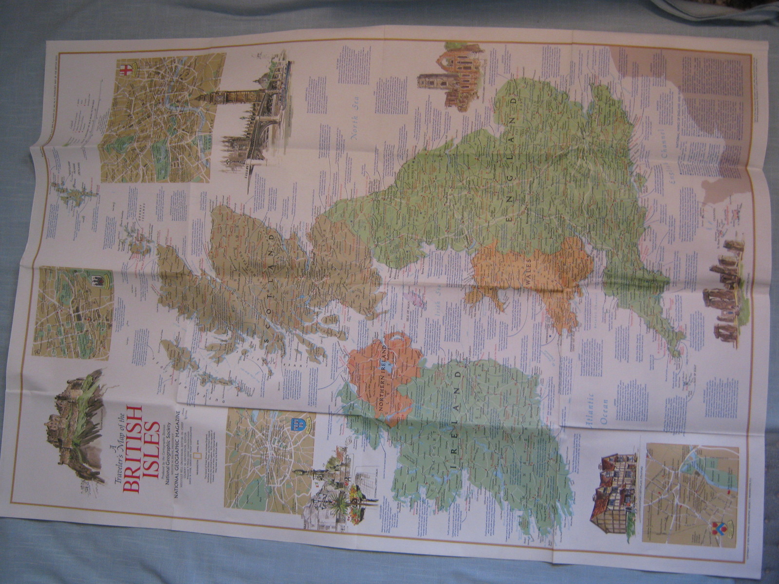 VINTAGE TRAVELER\'S MAP OF THE BRITISH ISLES National Geographic April 1974 