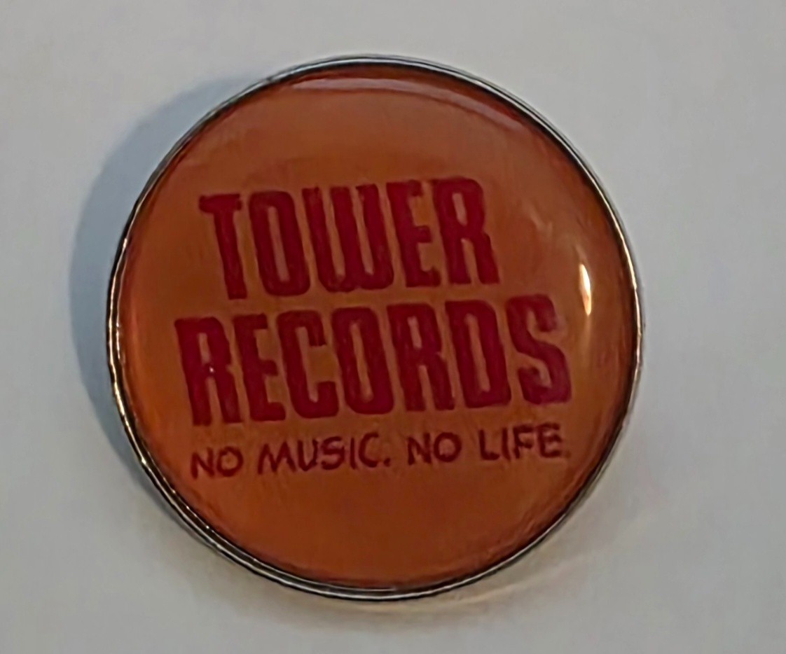 Vintage Tower Records Music Store Enamel Pin Button “No Music, No Life”