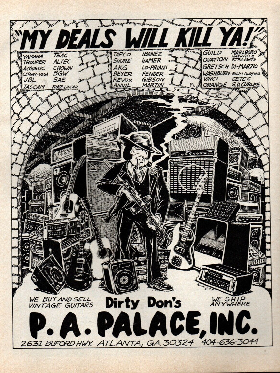 vtg 1970s DIRTY DON\'S P.A. PALACE MAGAZINE PRINT AD Atlanta Music Store Pinup