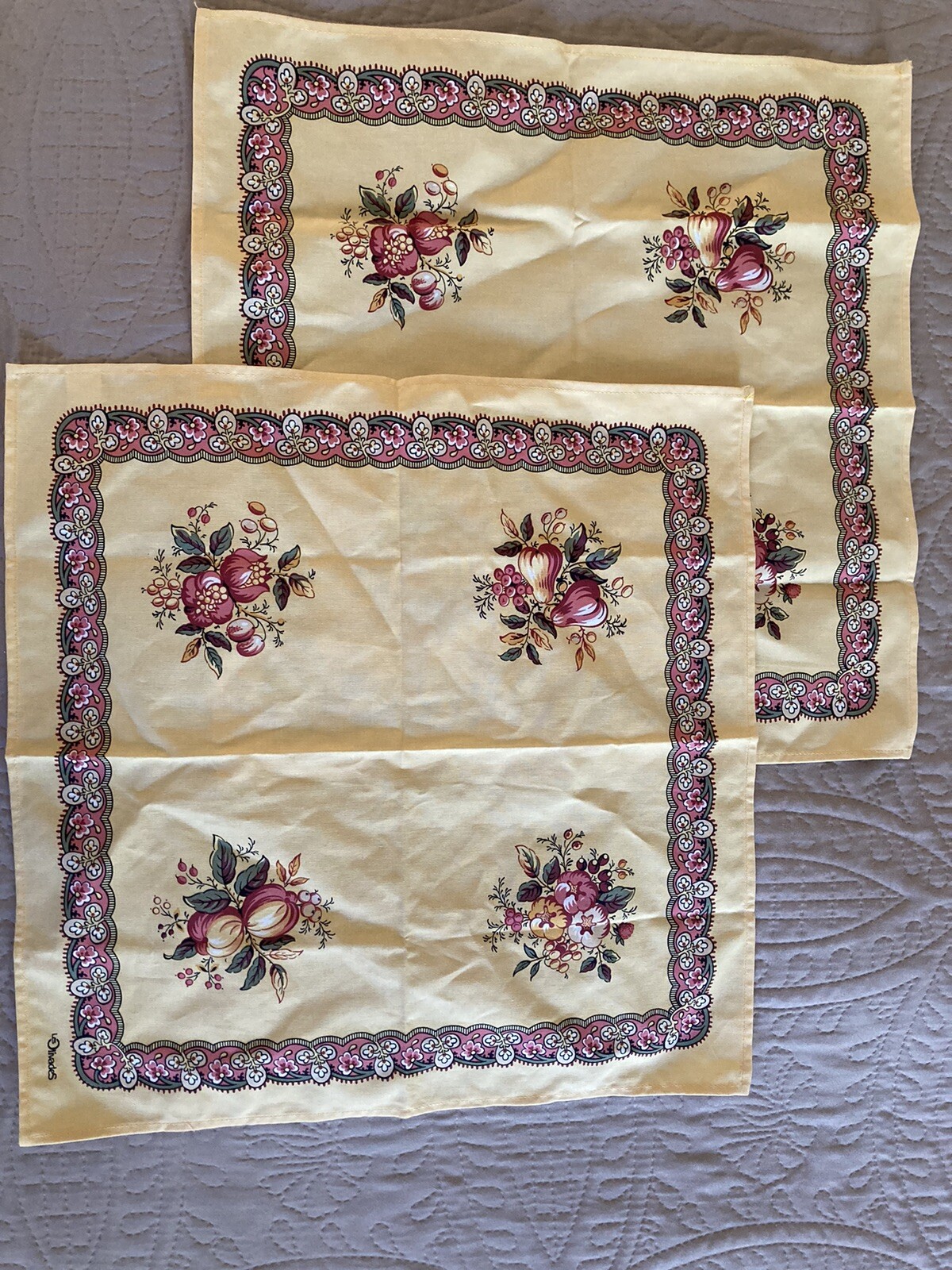 2 Vintage Les Olivades Napkins Provencal French Country Yellow Fruit Floral