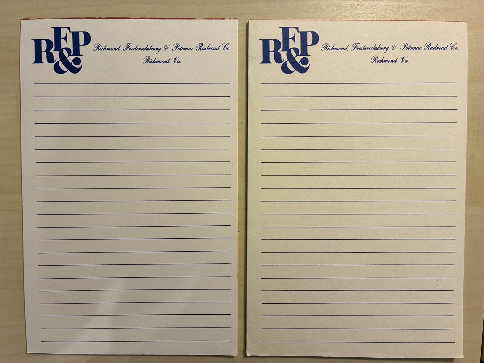 2 VTG RF&P Notepads-Railroad Advertising-Richmond Fredericksburg & Potomac