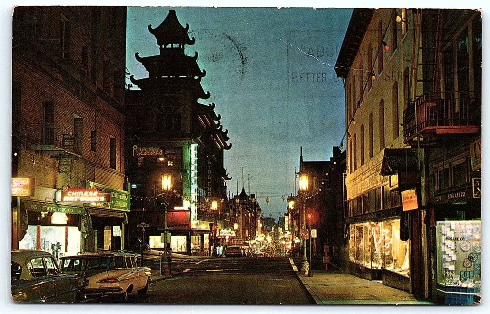 Vintage San Francisco Chinatown at Night postcard (1969)
