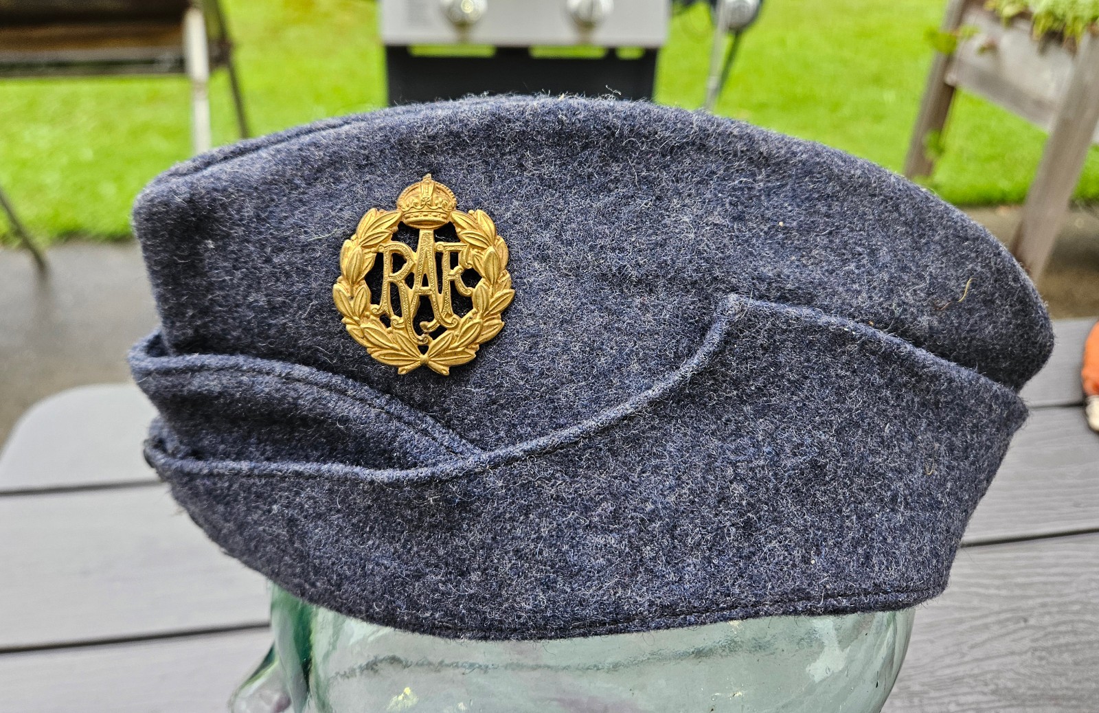WW2 British RAF Wedge Cap and RAF Cap Badge