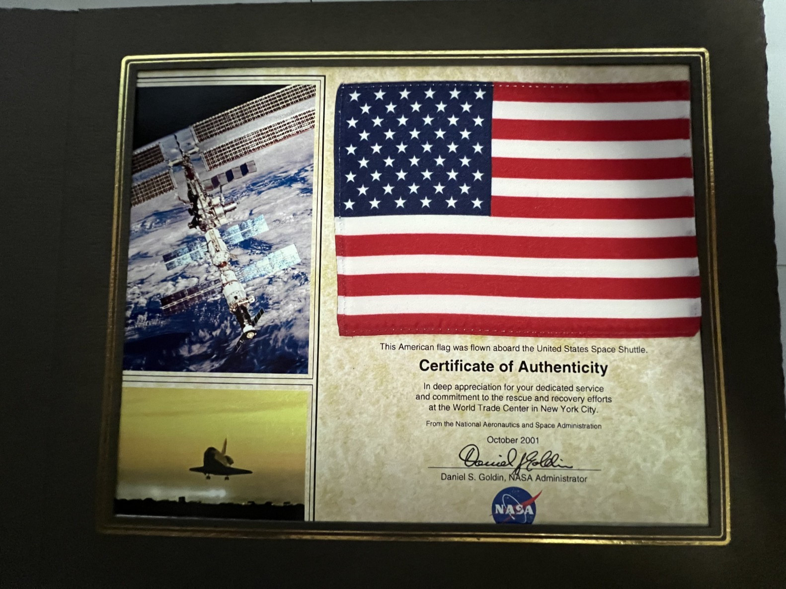American Flag Flown in Space Aboard The United States Space Shuttle  2001 WTC