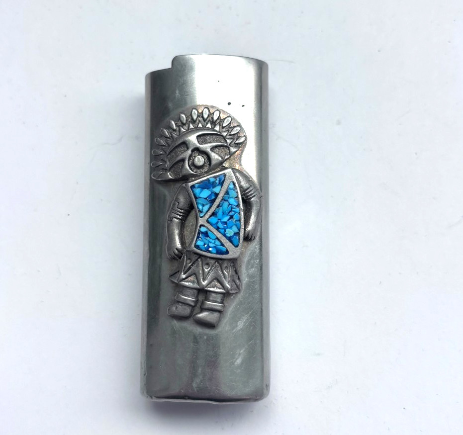 Vintage Navajo Sterling Silver Turquoise  Lighter Case Holder Sleeve 