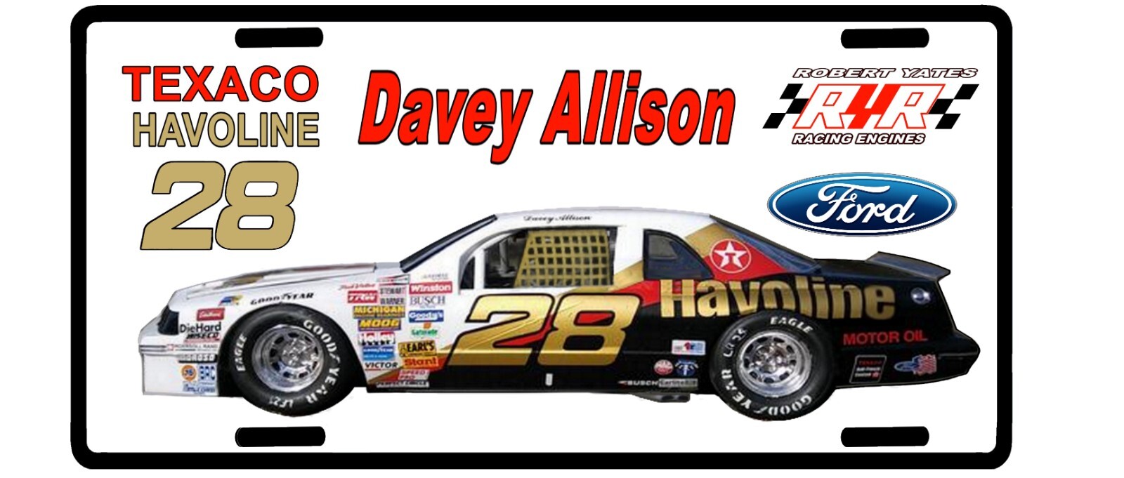 Vintage looking DAVEY ALLISON TEXACO Racing Team  -  28 License Plate  1980s 