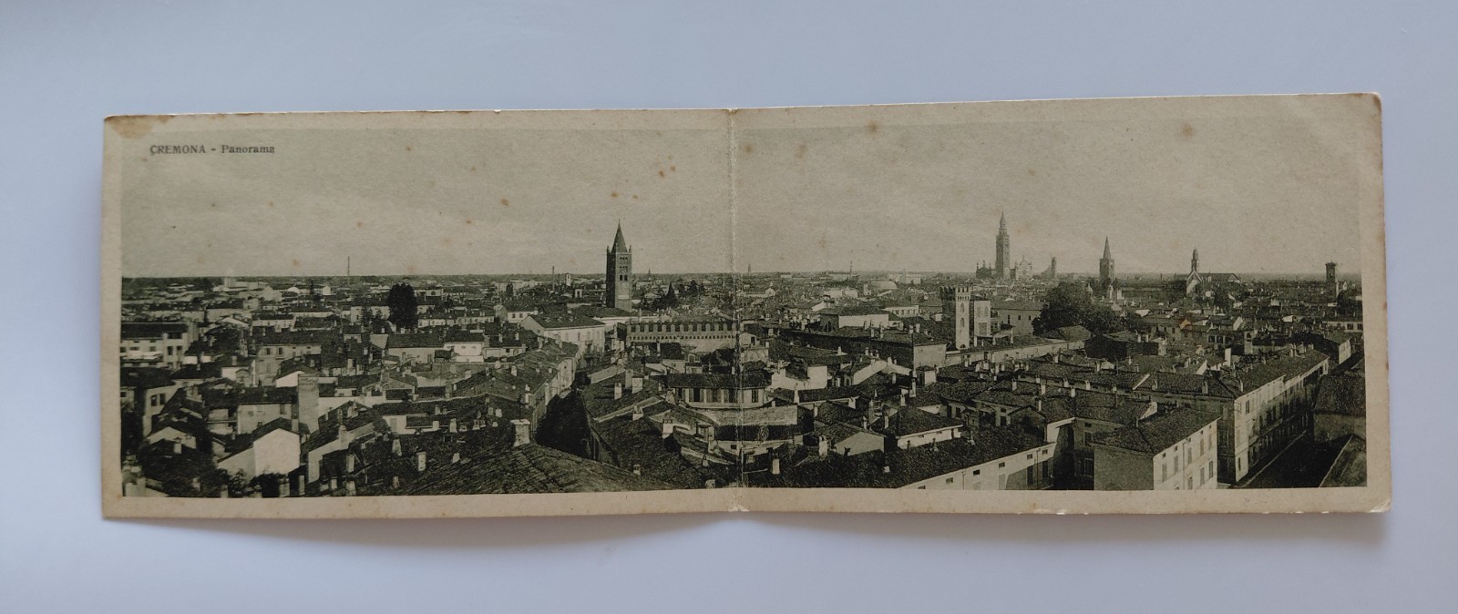 c1910s Cremona Italy Double Panoramic Fold-Out Postcard Antique City View