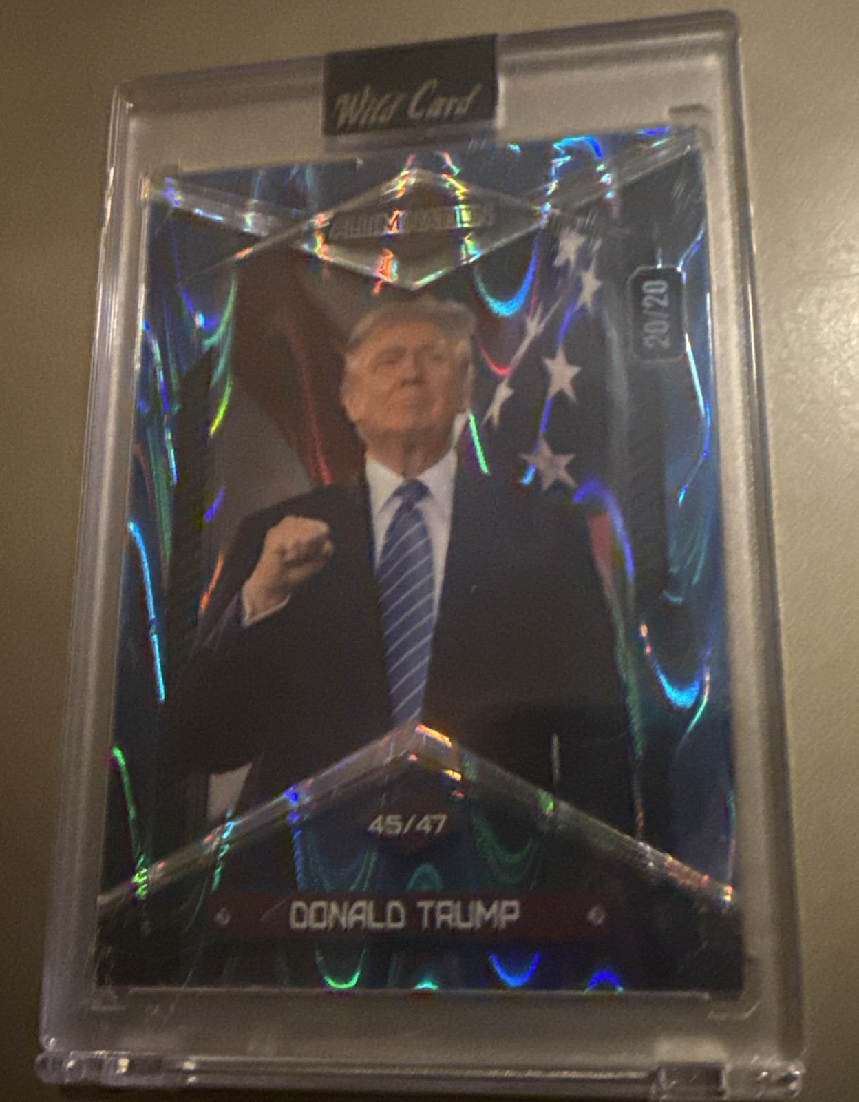 RARE Wild Card 2020 Election Alumination Trump IYKYK Yes Fist, Blue RayWave