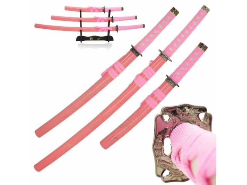 Snake Eye Tactical 3-Piece Pink Samurai Katana Sword Set w/Display Stand Snake Eye Tactical 3-Piece Pink Samurai Katana Sword Set w/Display Stand
