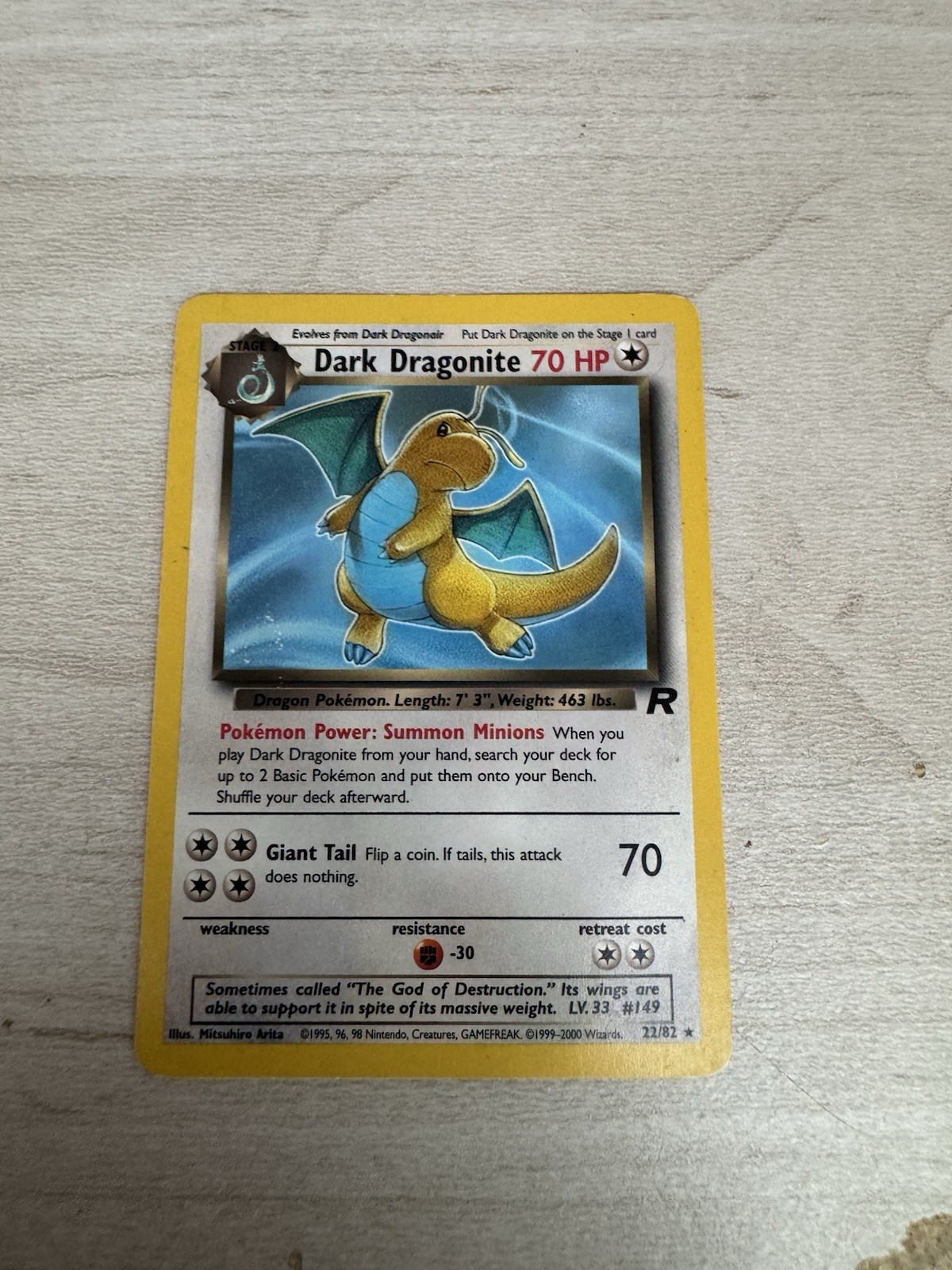 2000 Pokémon Dark Dragonite 22/82 Team Rocket Rare NON-HOLO WOTC Vintage MP 2000 Pokémon Dark Dragonite 22/82 Team Rocket Rare NON-HOLO WOTC Vintage MP