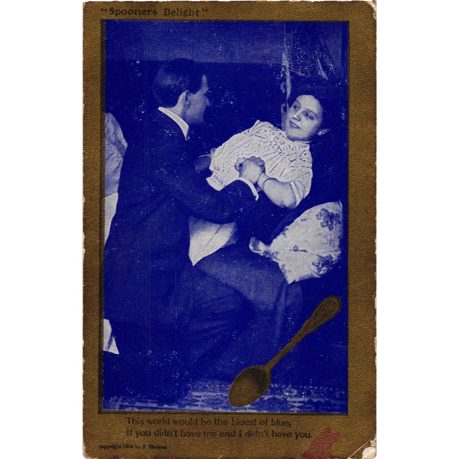 1911 Spooners Delight Romantic Couple Copyright 1908 J Thomas Postcard Posted
