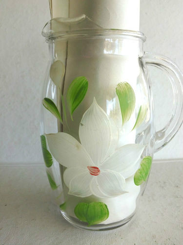 Vintage 32 Ounce Juice Pitcher with Ice Lip and Cold-Painted Flower