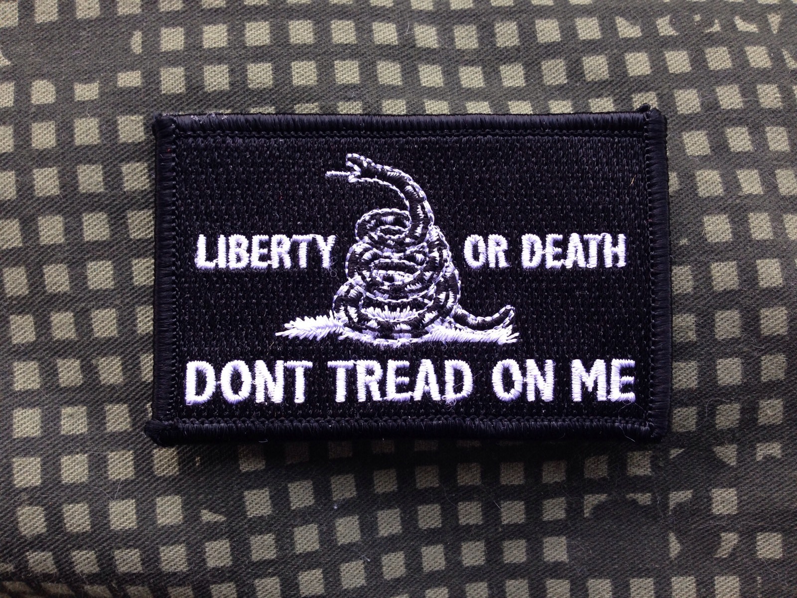 Liberty Or Death Dont Tread On Me Embroidered Patch Black White