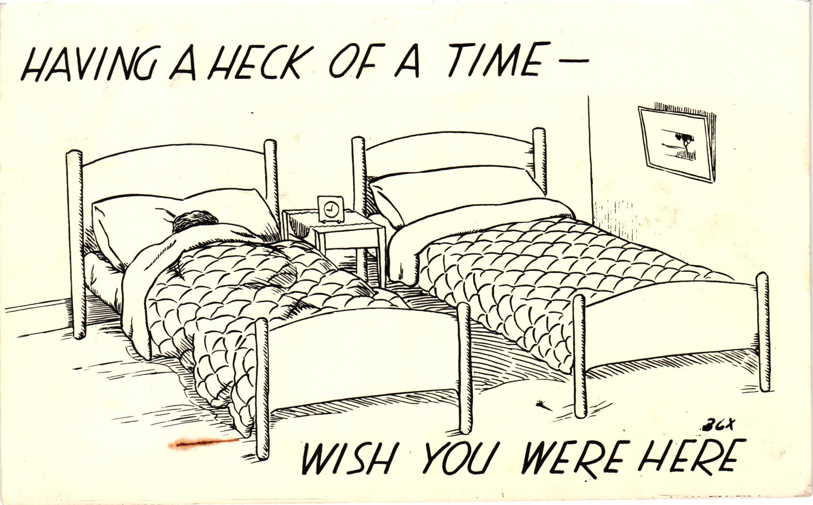 1952 Comic Postcard Having a Heck of a Time Wish You Were Here