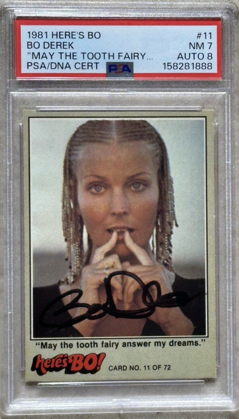 1981 HERE'S BO #11 - Bo Derek Signed on Card Graded PSA 7 AUTO 8