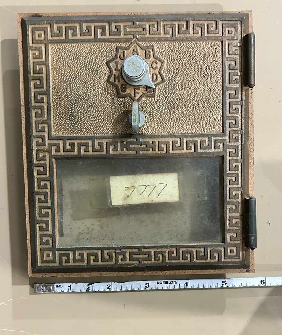 VINTAGE POST OFFICE DOOR AND FRAME 50'S-60'S Medium 5.5” X 6.25”, Single Dial