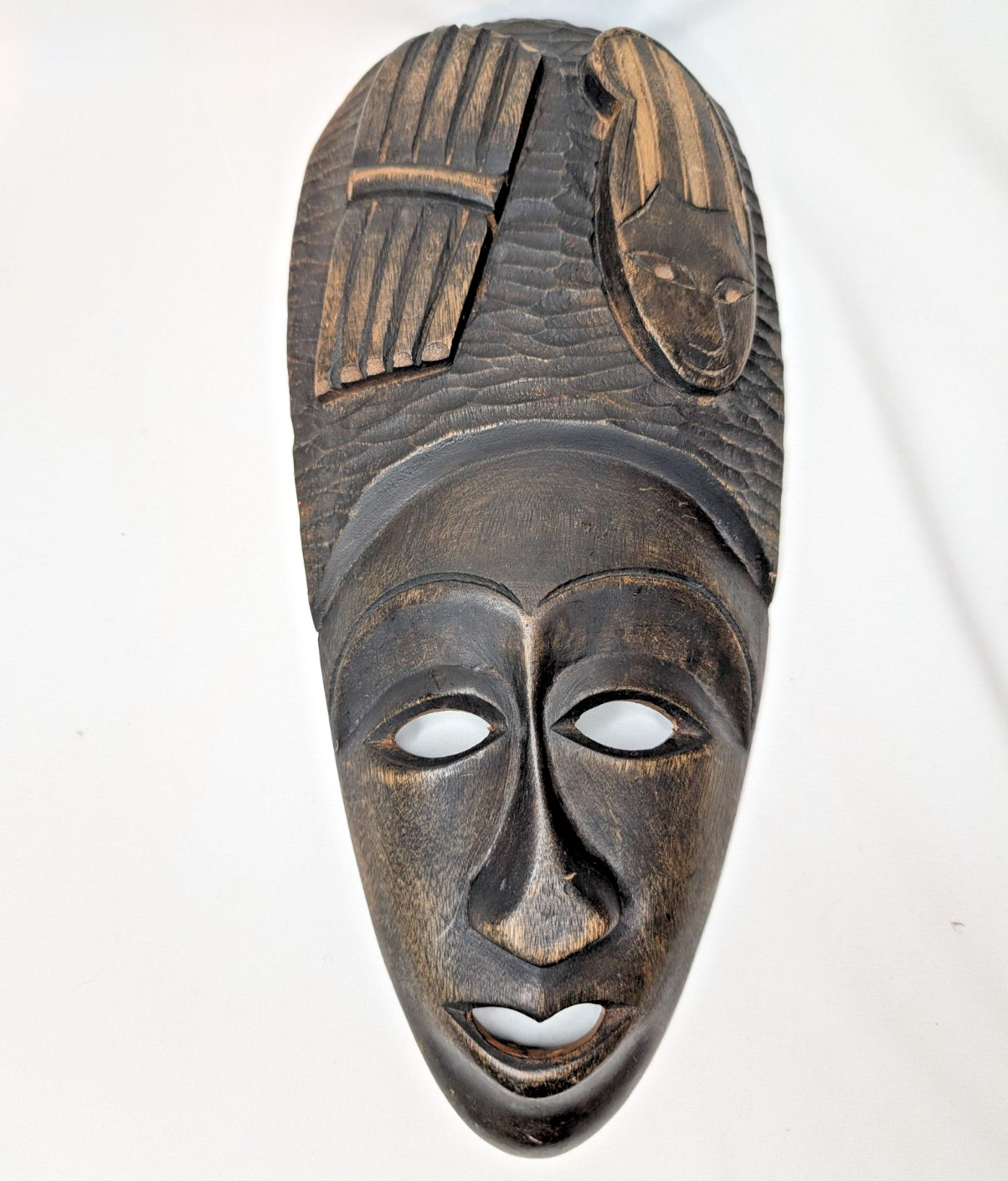 Hand Carved African Wood Mask dark finish Wall Decor 12 inch Warrior Traditional