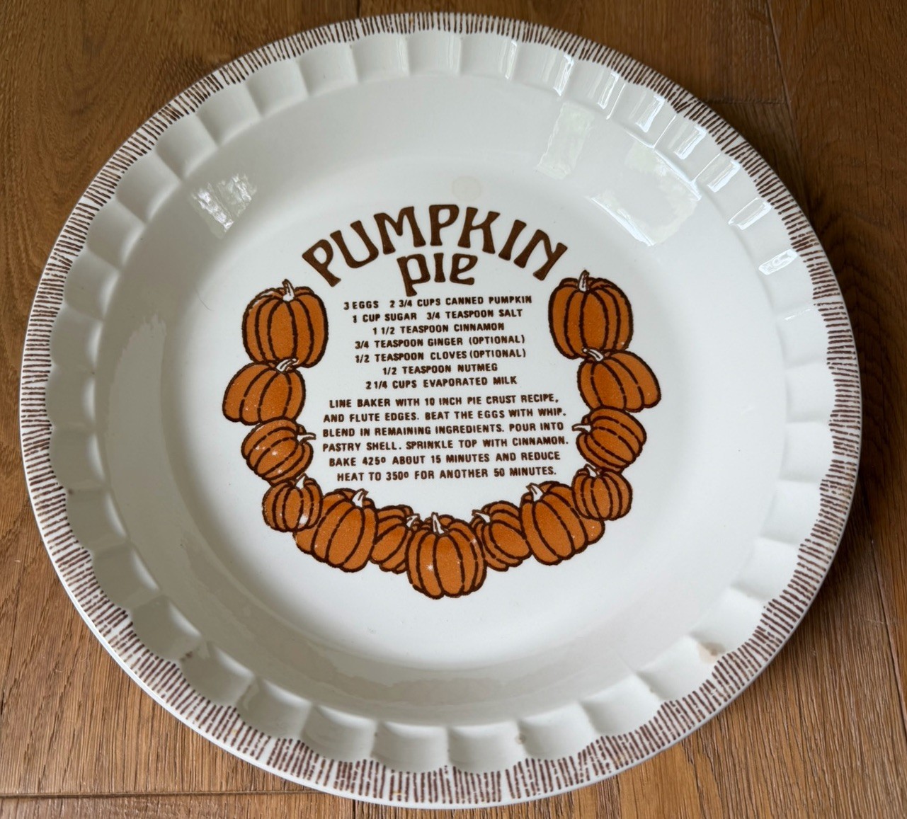 VTG Royal China Pumpkin Recipe 10in Ceramic Pie Dish - Oven Safe - USA VTG Royal China Pumpkin Recipe 10in Ceramic Pie Dish - Oven Safe - USA
