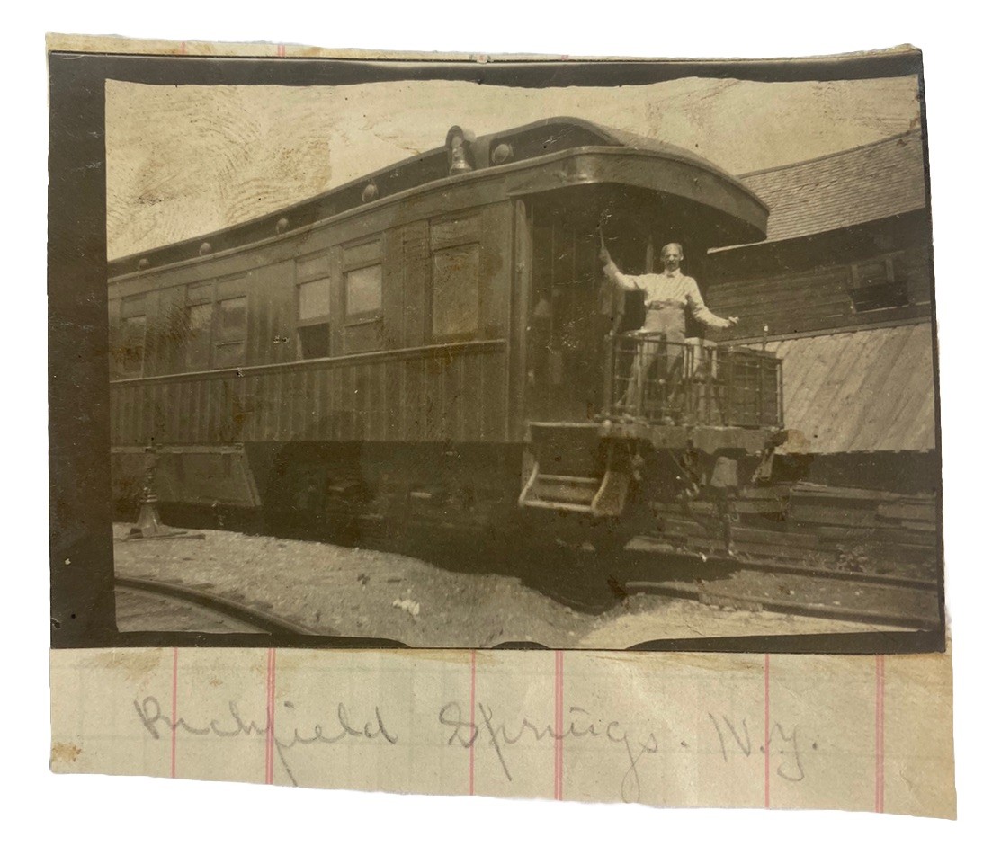 Man on a Train at Richfield Springs New York NY Antique 1900s Photo