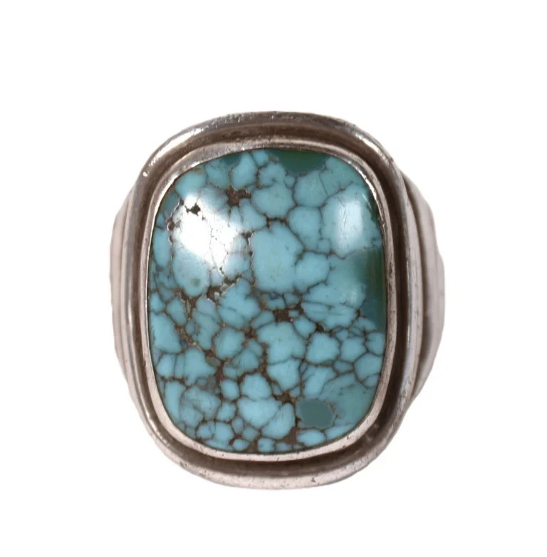 Fred Thompson Navajo Sterling Silver and Kingman Spiderweb Turquoise Ring 9