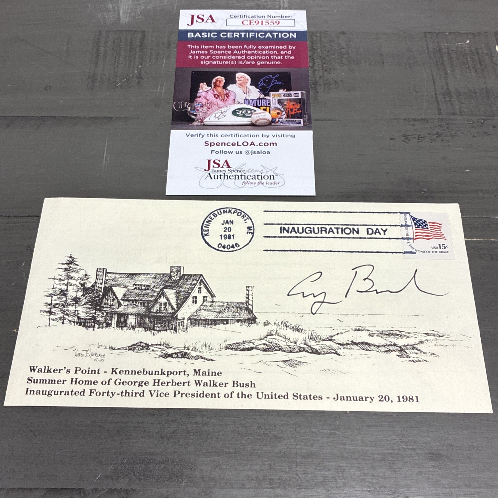 President George H. W. Bush & Dan Signed Autograph Cover JSA