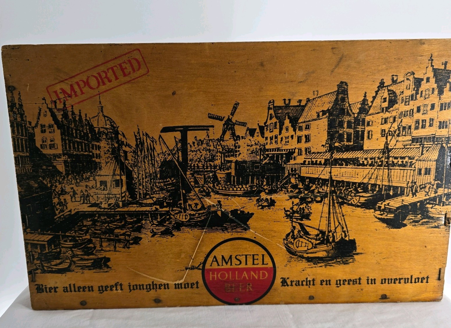 Vintage Amstel Holland Wooden Beer Crate  Dutch Brewery Box Graphic Bar Decor