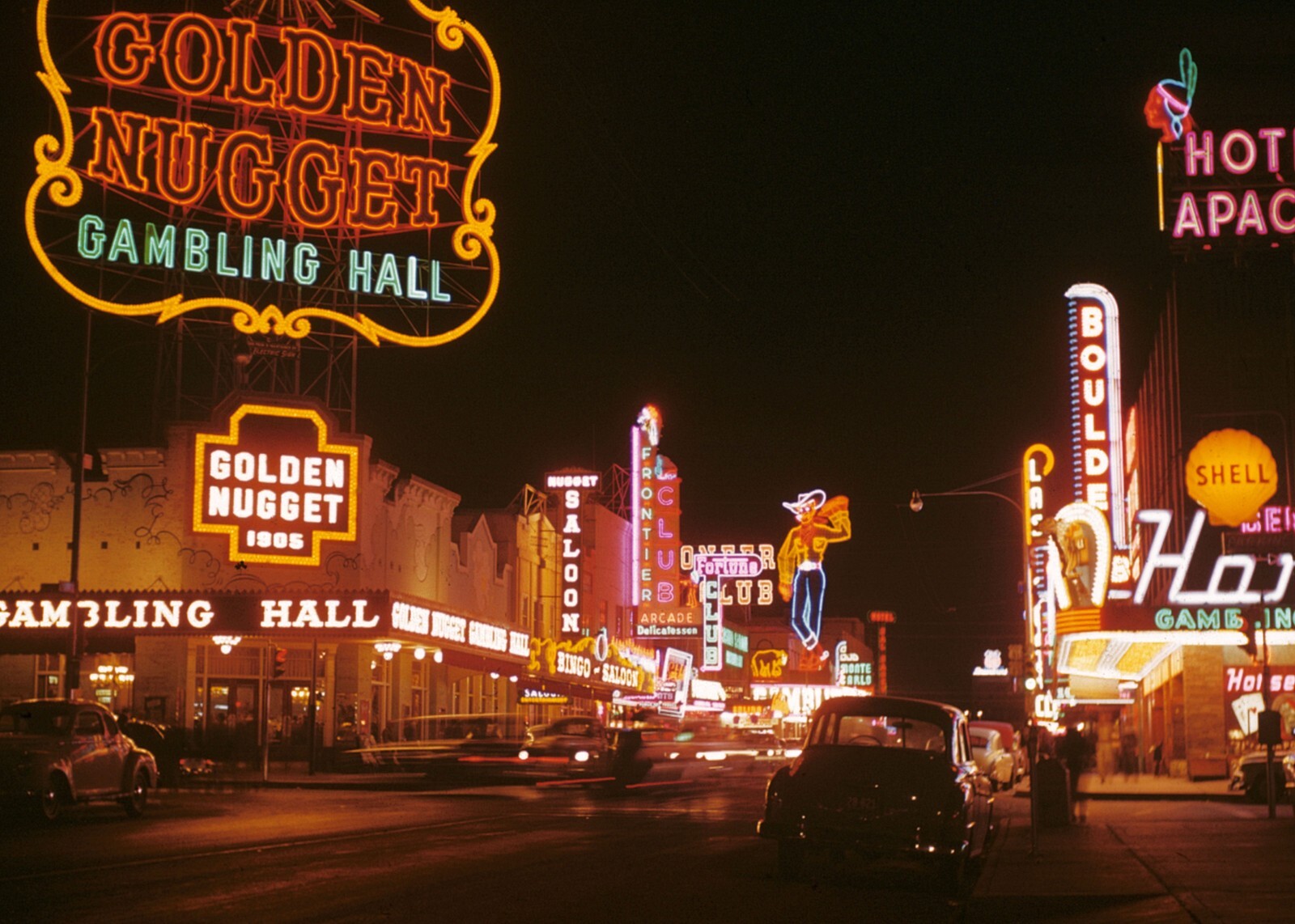 Vintage Las Vegas Hotel Casino PHOTO 1952 Golden Nugget Downtown Sign Night view Vintage Las Vegas Hotel Casino PHOTO 1952 Golden Nugget Downtown Sign Night view