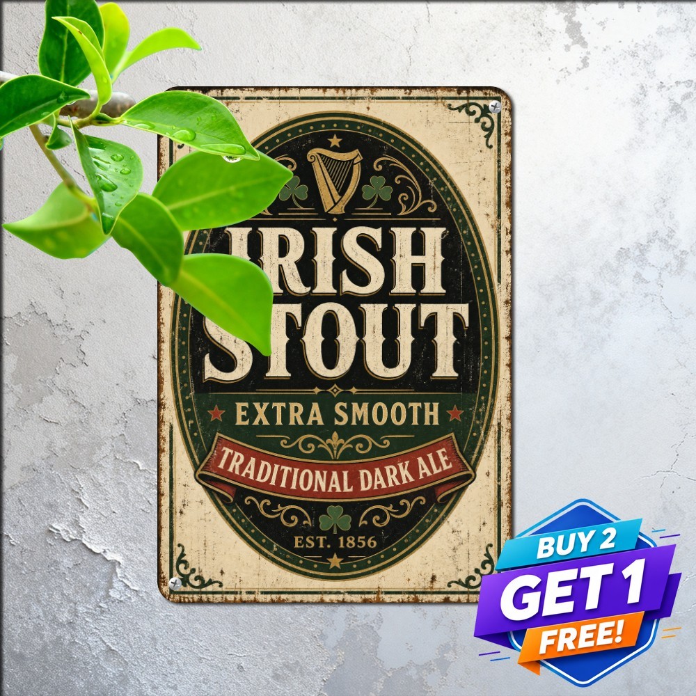 Traditional Irish Extra Stout Beer Draft Pub Tavern Metal Plaque Tin Sign