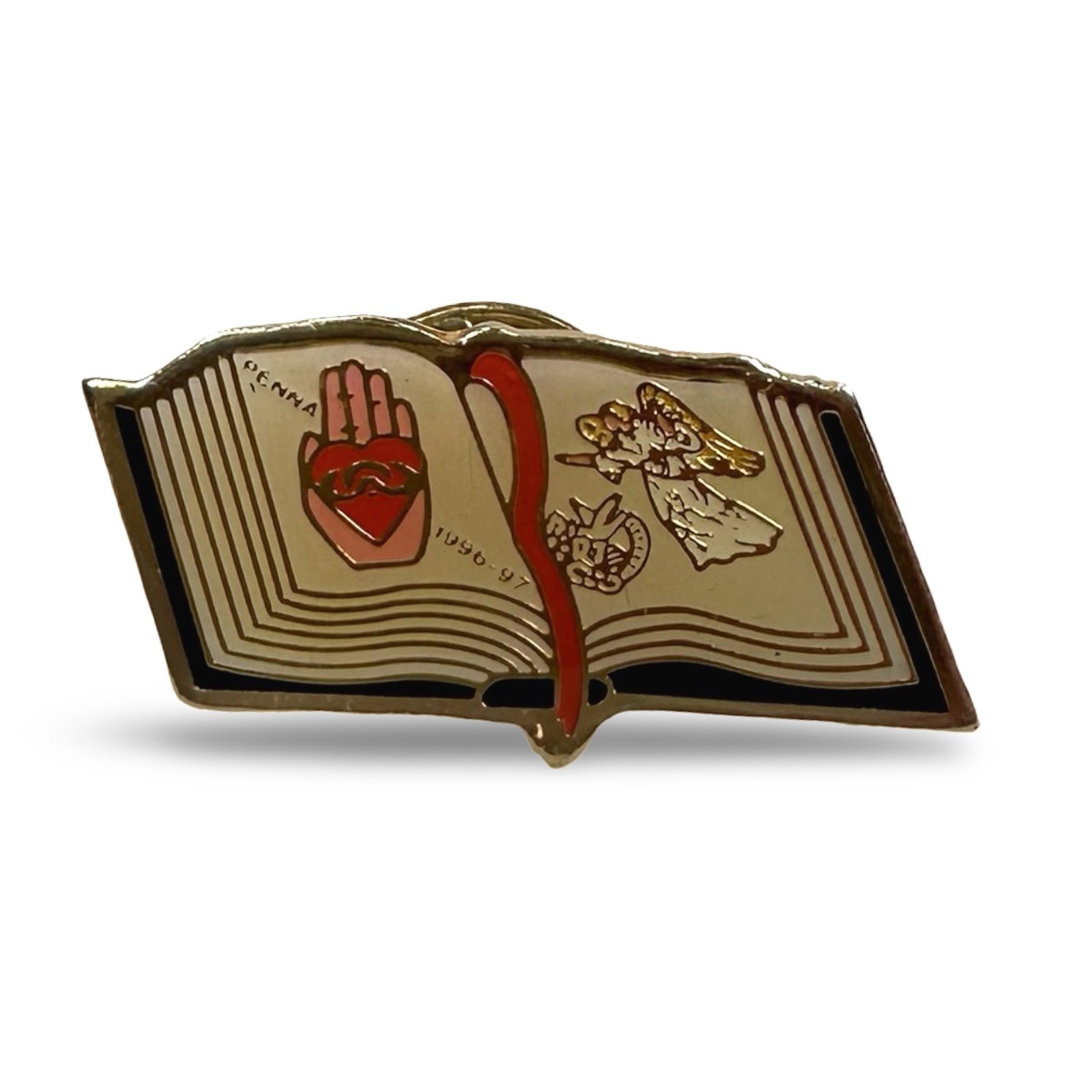 Vintage 1996-97 Penna Religious Open Book Angel Hand of God Enamel Lapel Pin