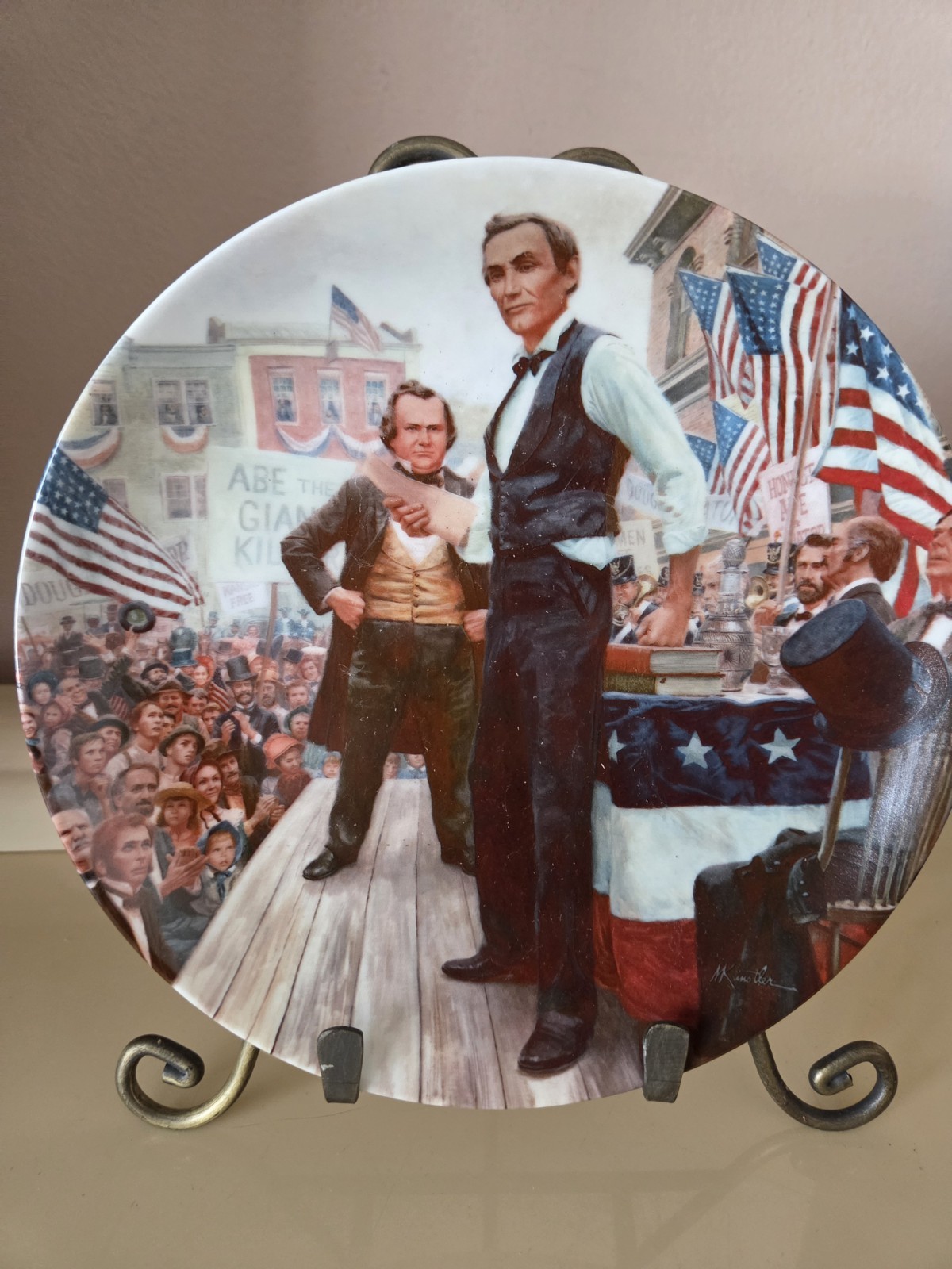 1987 Knowles Lincoln-Douglas Debates Mort Kunstler Lincoln Collector Plate COA