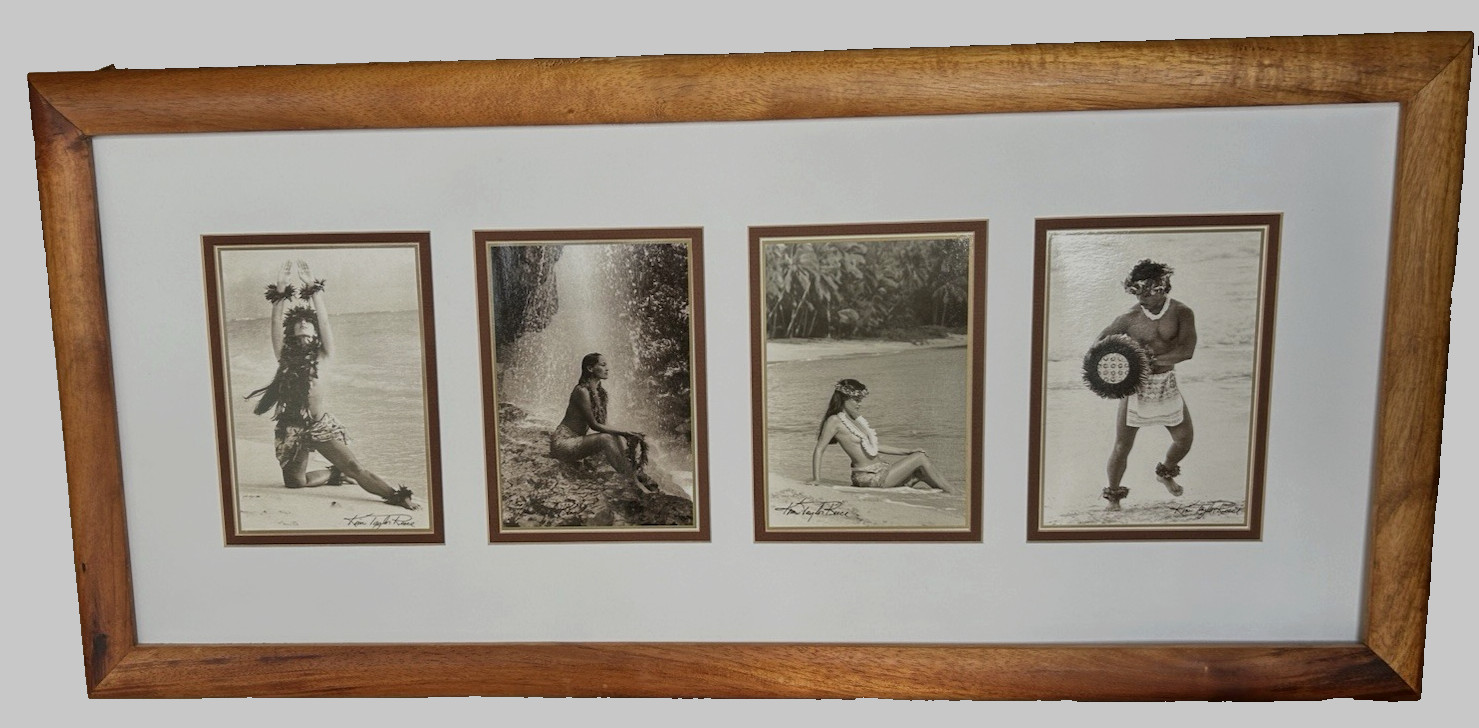 VINTAGE PHOTO REPRINTS OF HULA DANCERS BY KIM TAYLOR REECE Solid Koa Wood Frame