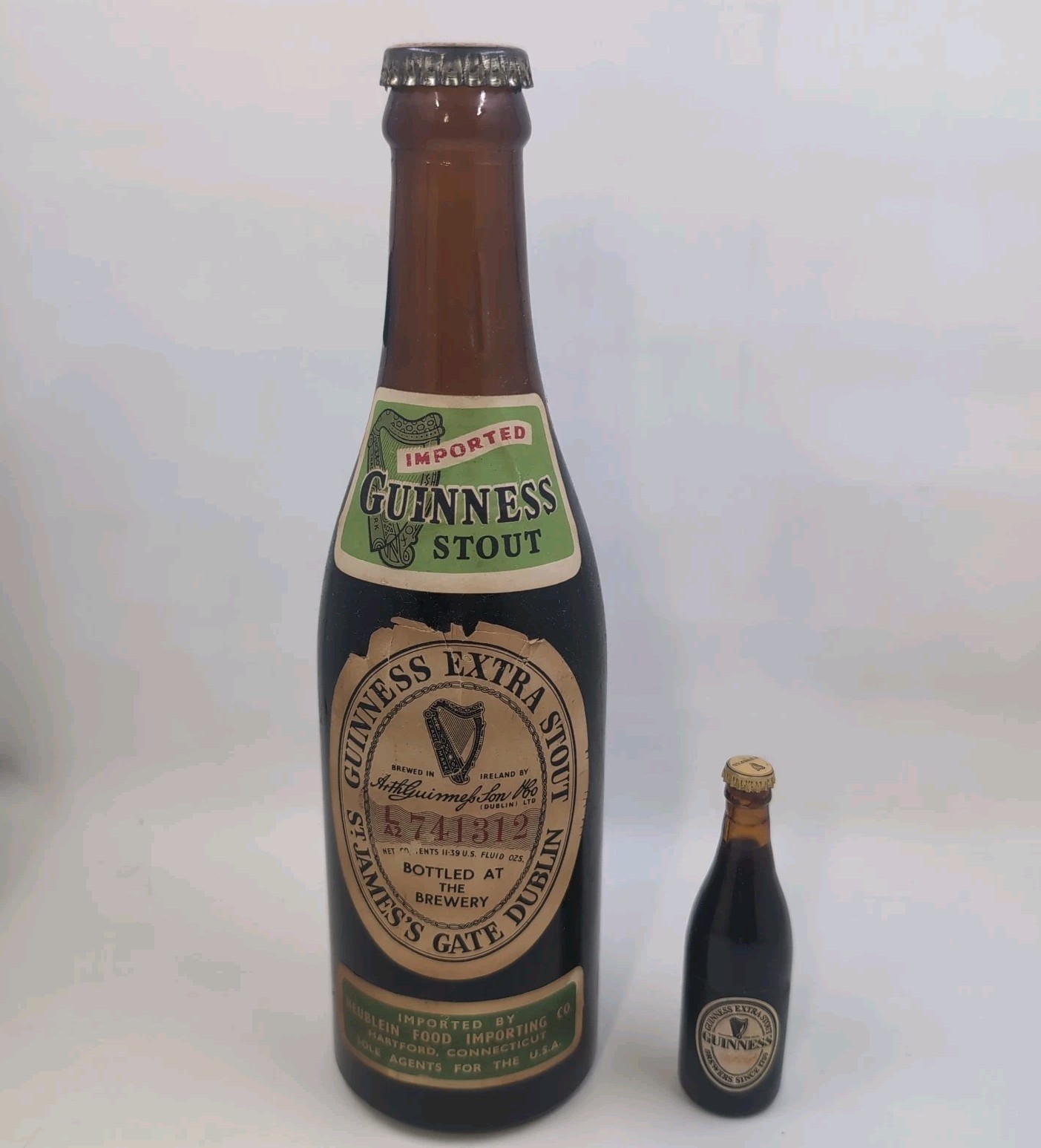 Vintage Guinness Beer Bottle 1950s Imported Stout EMPTY w/ Cap +Mini Bottle