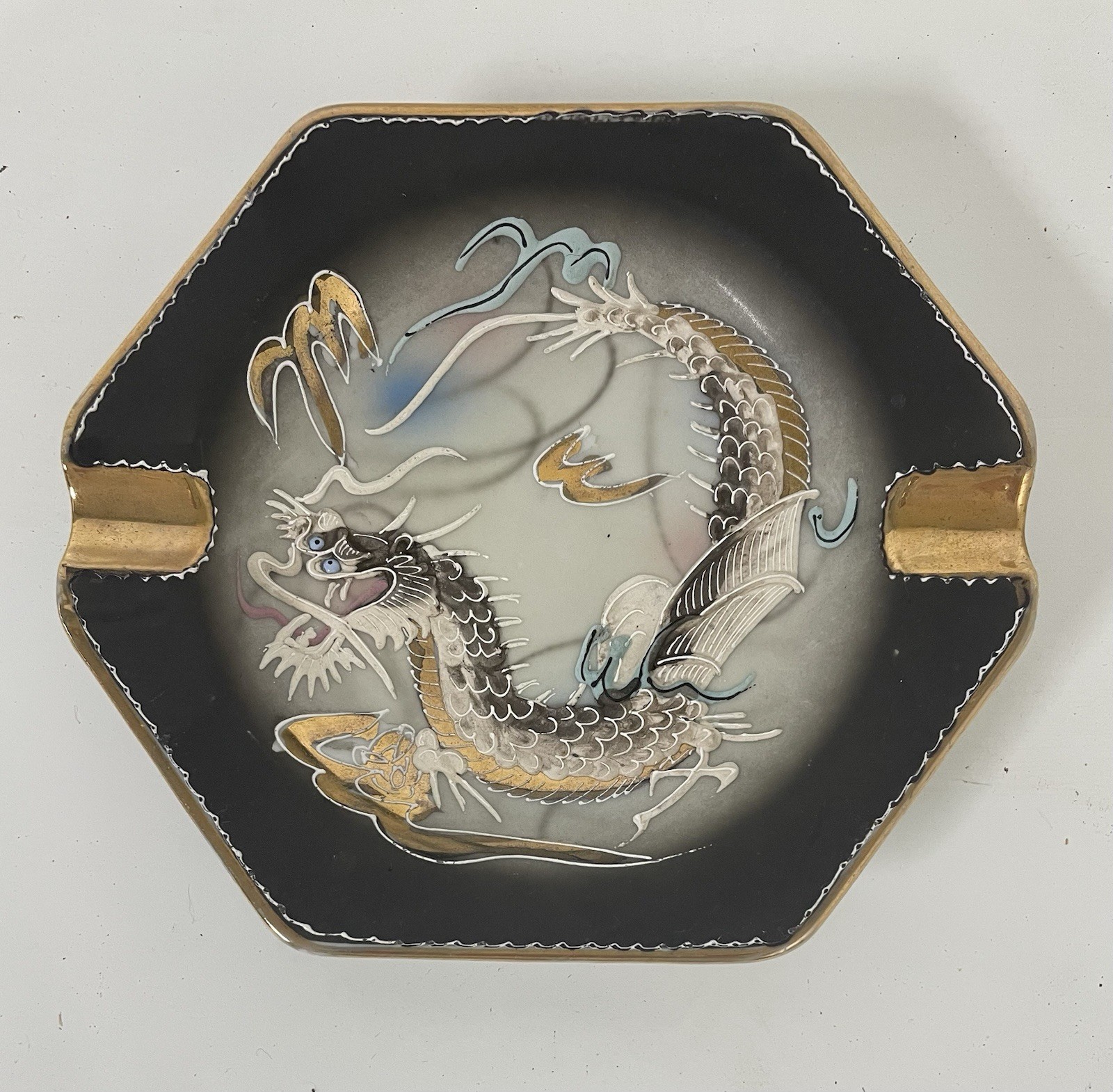 Vintage Japanese Moriage Dragonware Ashtray 