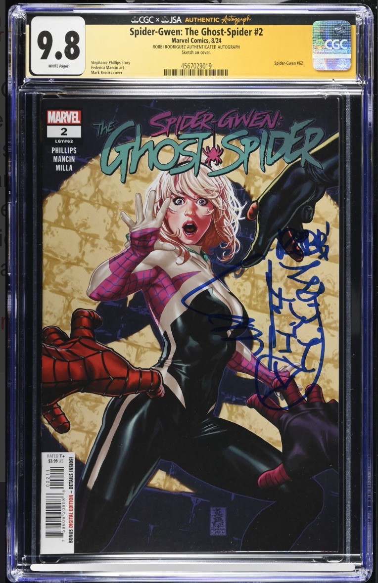 Spider-Gwen: The Ghost-Spider #2 CGC 9.8 JSA Signed & Remark Robbi Rodriguez Spider-Gwen: The Ghost-Spider #2 CGC 9.8 JSA Signed & Remark Robbi Rodriguez