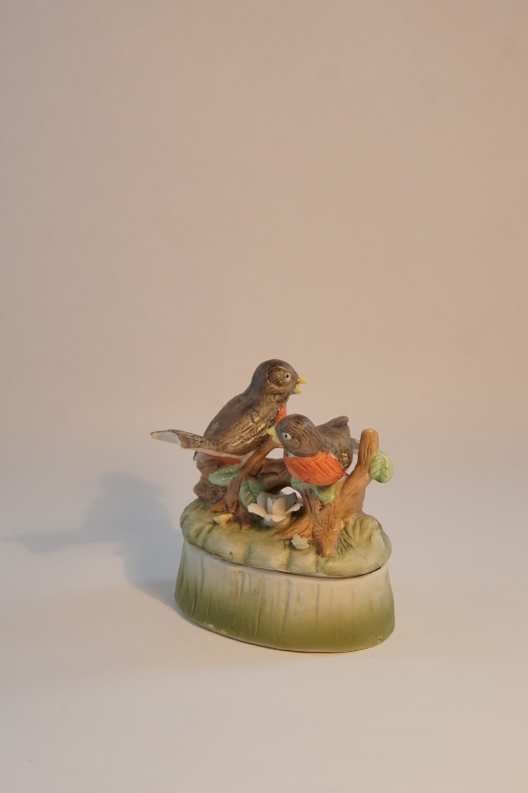 Vintage Hand-Painted Crown Royal Porcelain Trinket Box With Birds