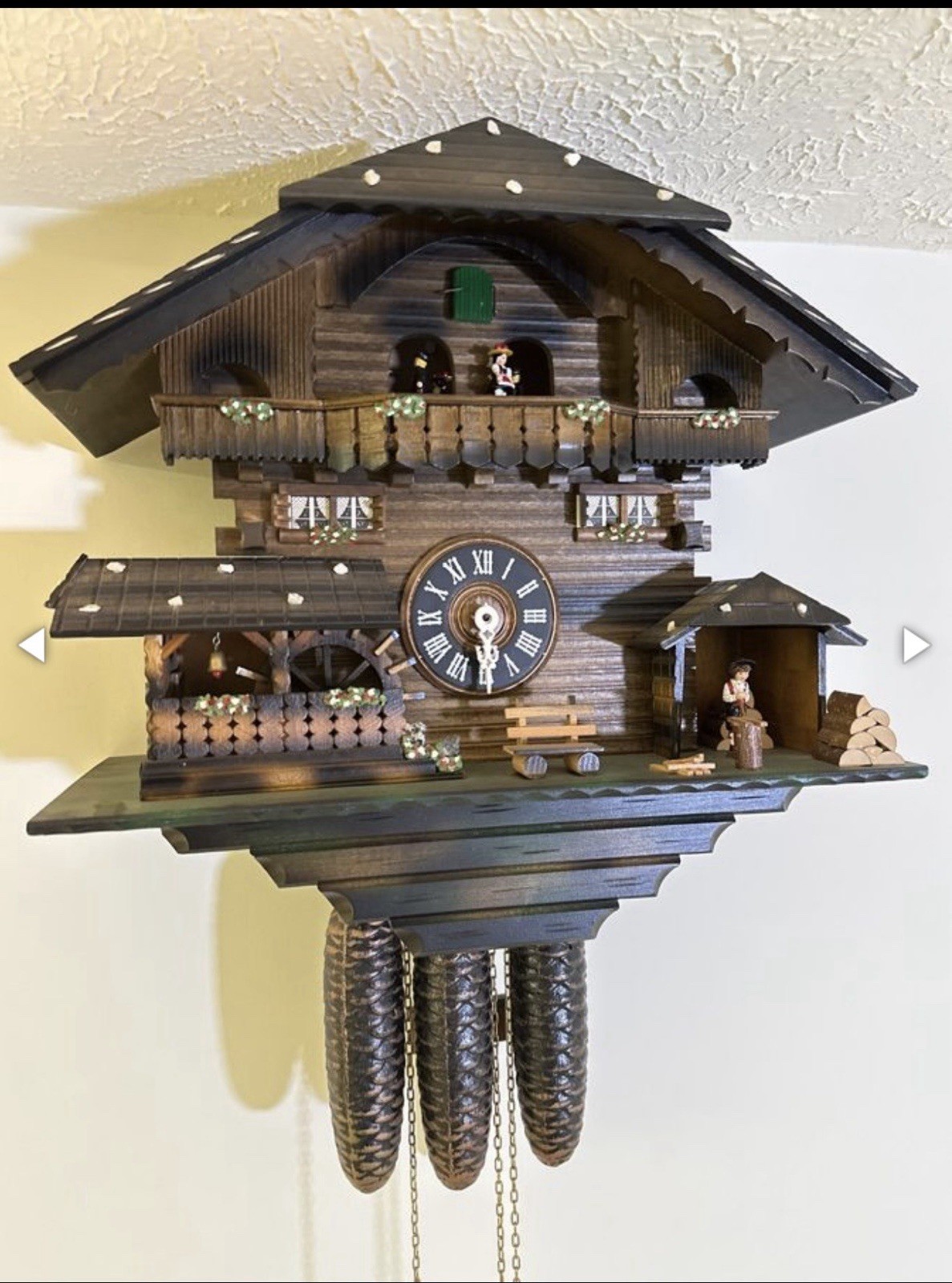 Vtg Black Forest Musical Cuckoo Clock 3 Wt German Swiss Chalet Happy Wanderer