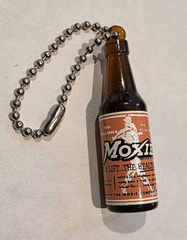 Vintage Ted Williams Moxie  Small Brown Soda Bottle Novelty Keychain Red Sox 