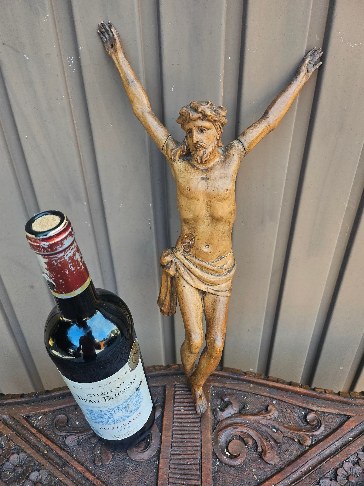 Antique 19thc wood carved corpus christ Statue religious art Antique 19thc wood carved corpus christ Statue religious art