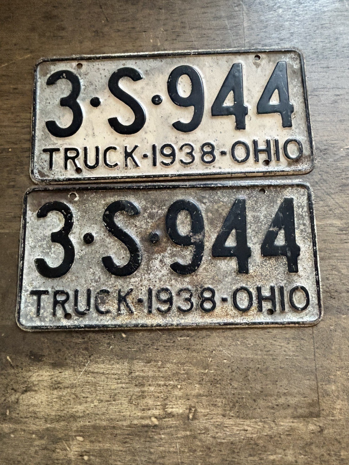 1937 Ohio Truck License Plate Pair All Original 3 S 944