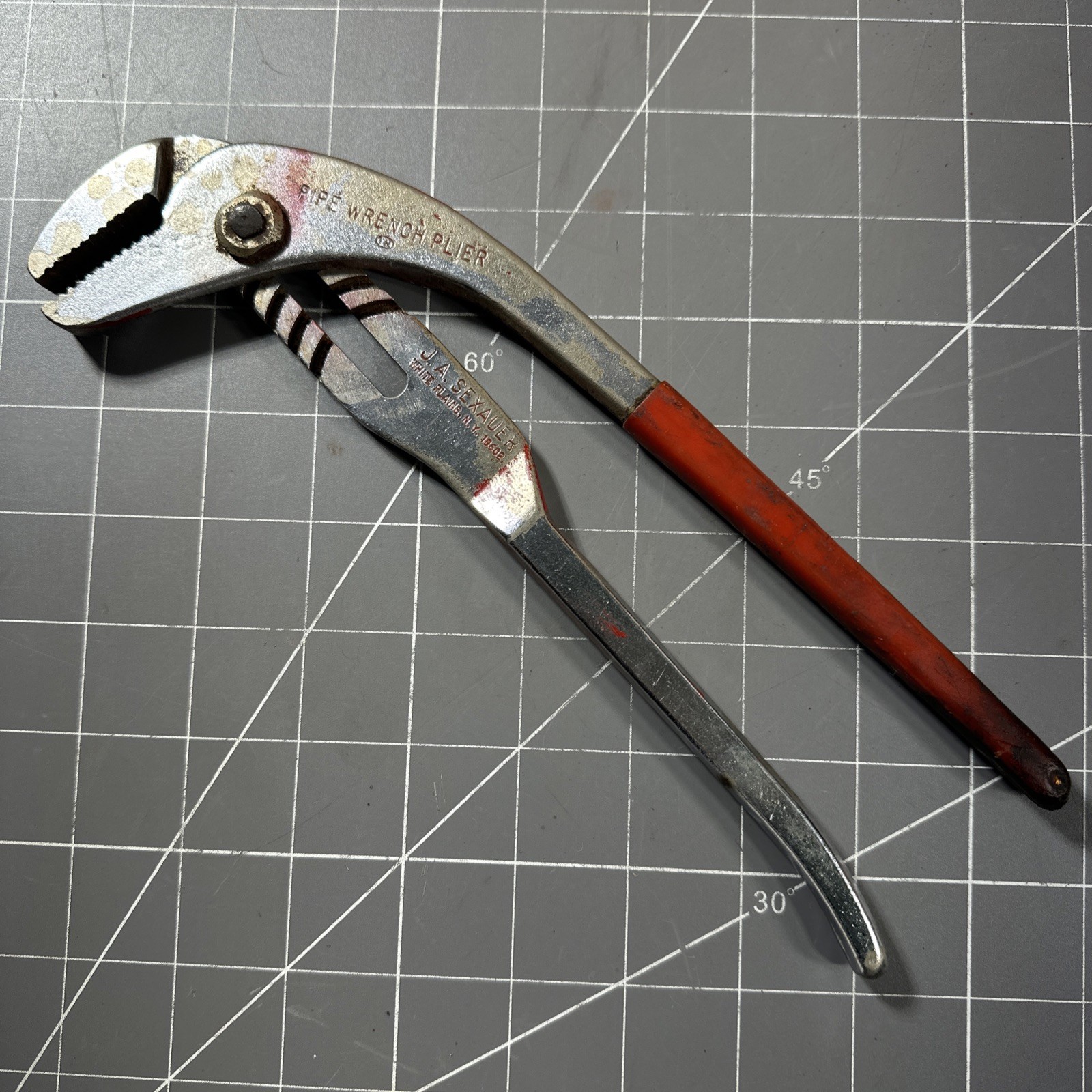 Vintage J.A. Sexauer 10 Inch Pipe Wrench Rare New York USA Plumbing Tool
