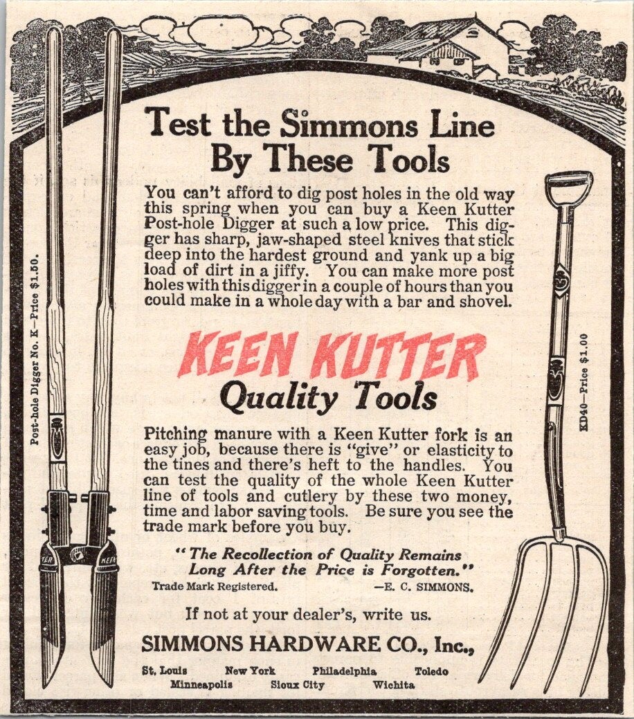 1913 Keen Kutter Simmons Hardware Tools Cutlery Pitch Fork Digger ORIG Print Ad