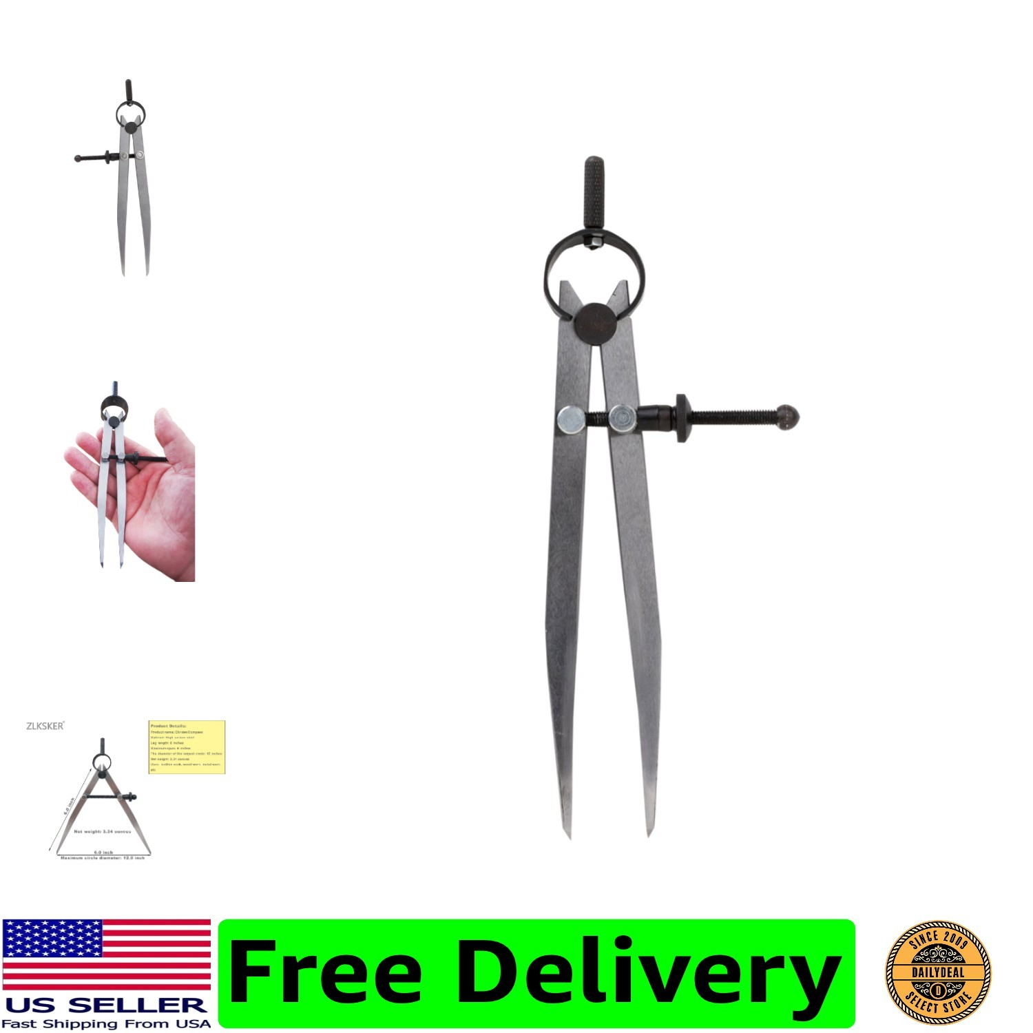 6 Inch Adjustable Lockable Steel Divider Wing Leather Compass 6 Inch Adjustable Lockable Steel Divider Wing Leather Compass